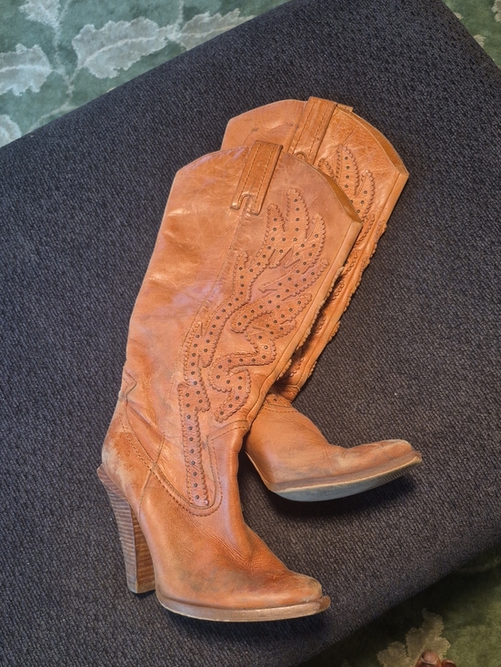 Jessica Simpson Shoes - Jessica Simpson Cognac Leather Western Knee-High Boots